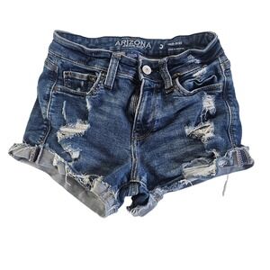 Arizona Jean Co Distressed Denim Shorts Women's Size 0 Cutoff Frayed Hem Blue